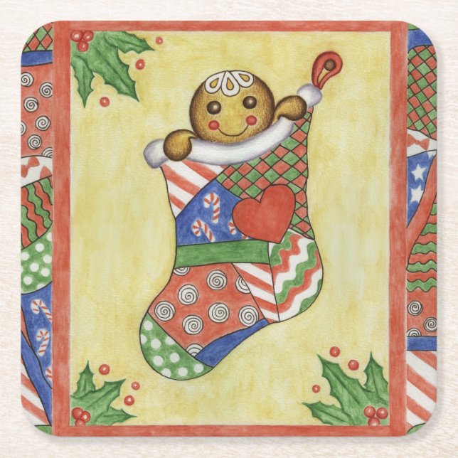 Gingerbread julstrumpa underlägg papper kvadrat (Framsidan)