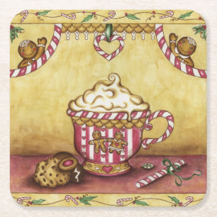 Gingerbread Kaffeundersatser Underlägg Papper Kvadrat