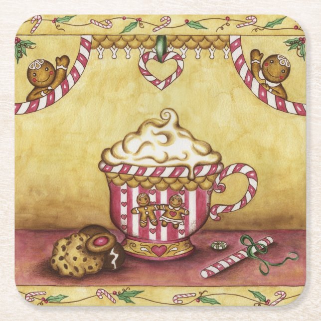 Gingerbread Kaffeundersatser Underlägg Papper Kvadrat (Framsidan)