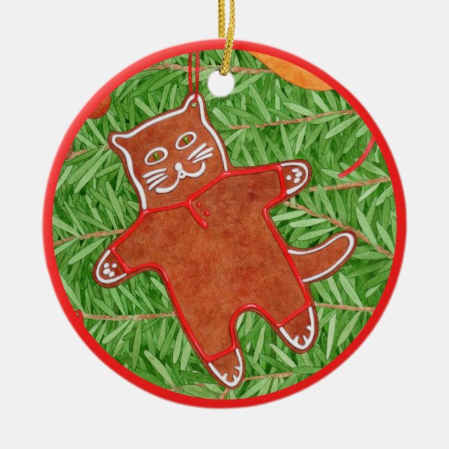 GINGERBREAD KATTUNGE Ceramic Circle Ornament (Framsidan)