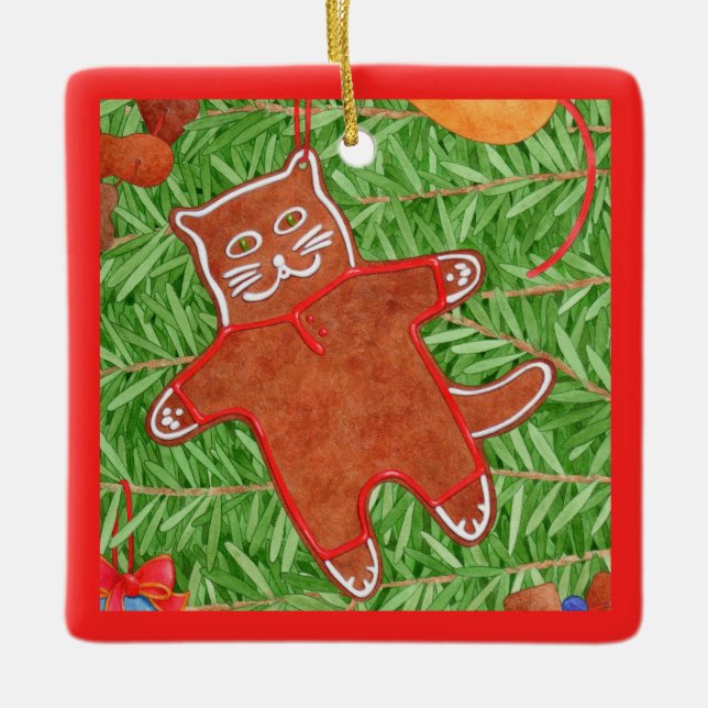 GINGERBREAD KATTUNGE keramisk kvadrat, ornament (Framsida)