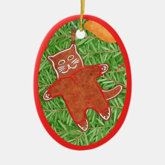 GINGERBREAD KATTUNGE keramisk oval Ornament (Framsidan)
