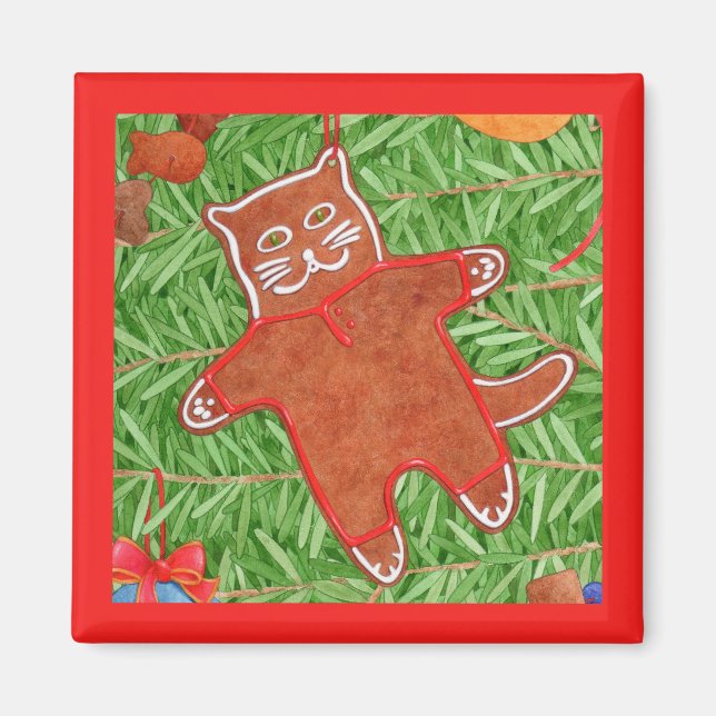 GINGERBREAD KATTUNGE-kvadrat, magnet/rött Magnet (Framsidan)