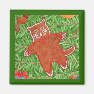 GINGERBREAD KATTUNGE-kvadratisk magnet/Grönten Magnet