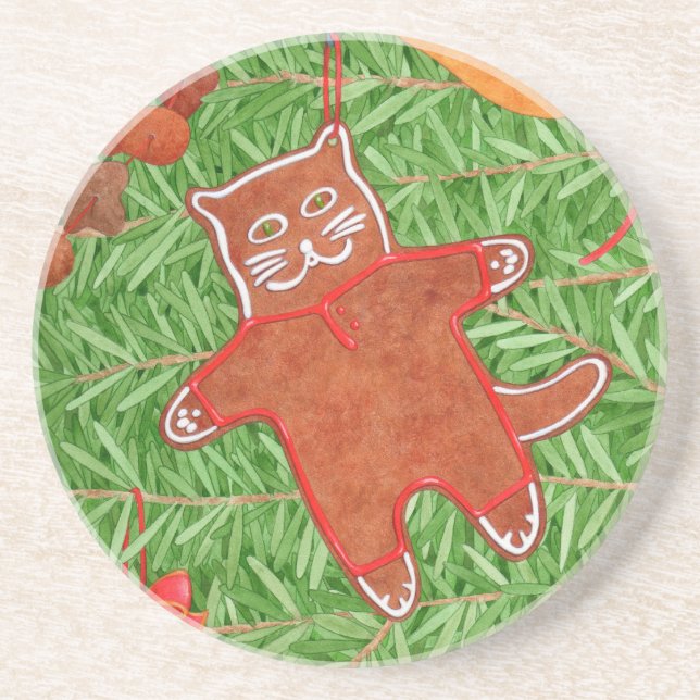 GINGERBREAD KATTUNGE Round Sandstone Underlägg (Framsidan)
