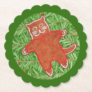 GINGERBREAD KATTUNGE Scalloped Round Underlägg / G Papper