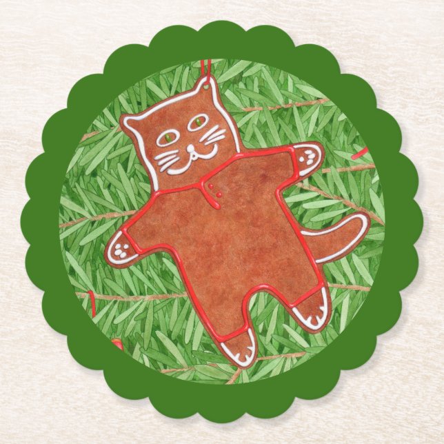 GINGERBREAD KATTUNGE Scalloped Round Underlägg / G Papper (Framsida)