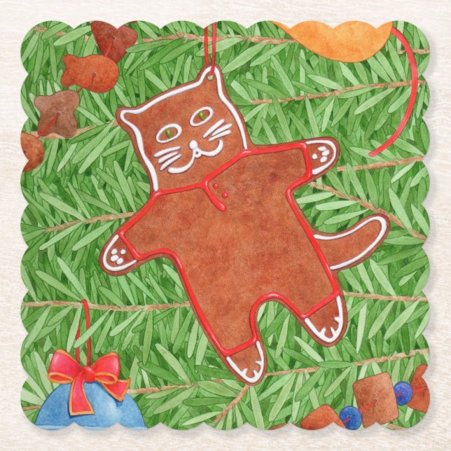 GINGERBREAD KATTUNGE Scalloped Square Underlägg (Framsida)