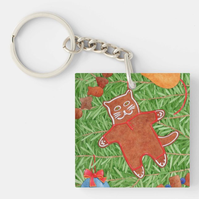 GINGERBREAD KATTUNGE Square Acrylic Keychain (Framsidan)