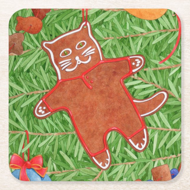 GINGERBREAD KATTUNGE Square Papper Underlägg (Framsidan)