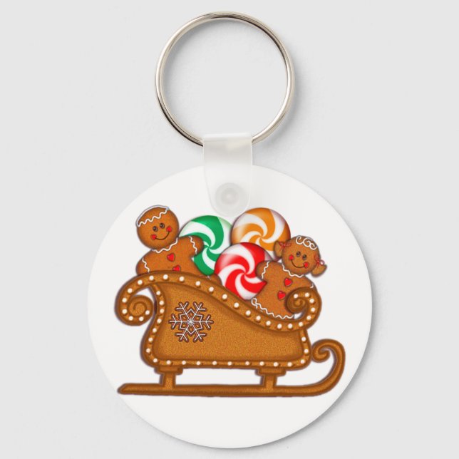 GINGERBREAD KIDS, COOKIES & SLEIGH by SHARON SHARP Nyckelring (Framsida)