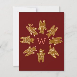 Gingerbread Kitties Monogram - Platt Julkort