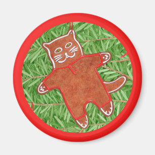 GINGERBREAD KITTY Rund Magnet / Röd
