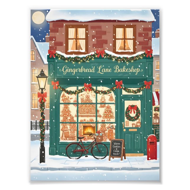 Gingerbread Lane Bageri Illustrationsaffischer Fototryck (Framsidan)