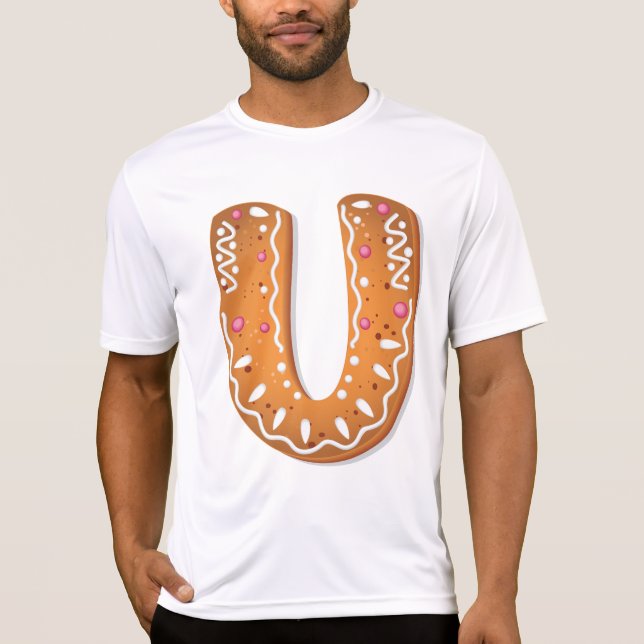 Gingerbread Letter U Monogram Holiday Cookie T Shirt (Framsida)