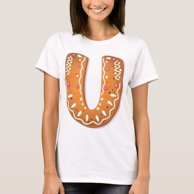 Gingerbread Letter U Monogram Holiday Cookie T Shirt (Framsida)
