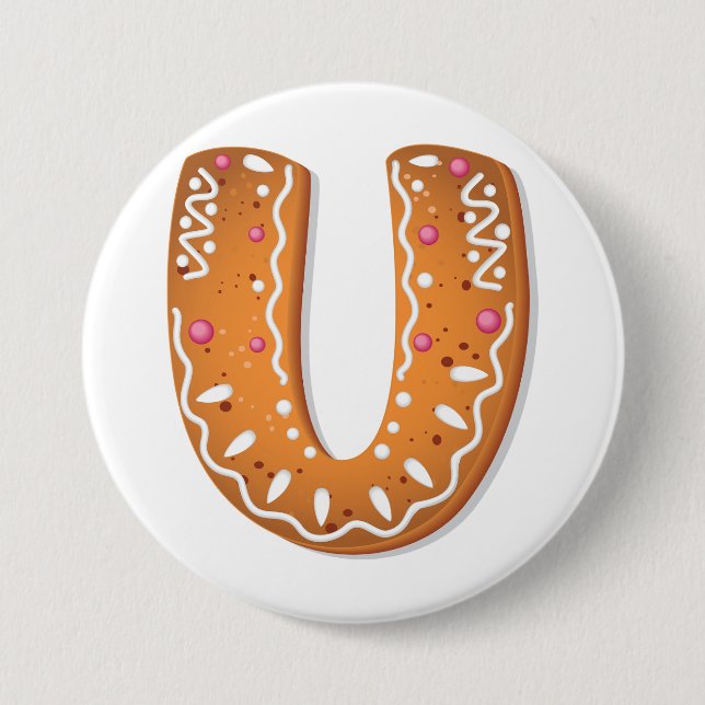 Gingerbread Letter U Monogram Julgodis Knapp (Framsida)