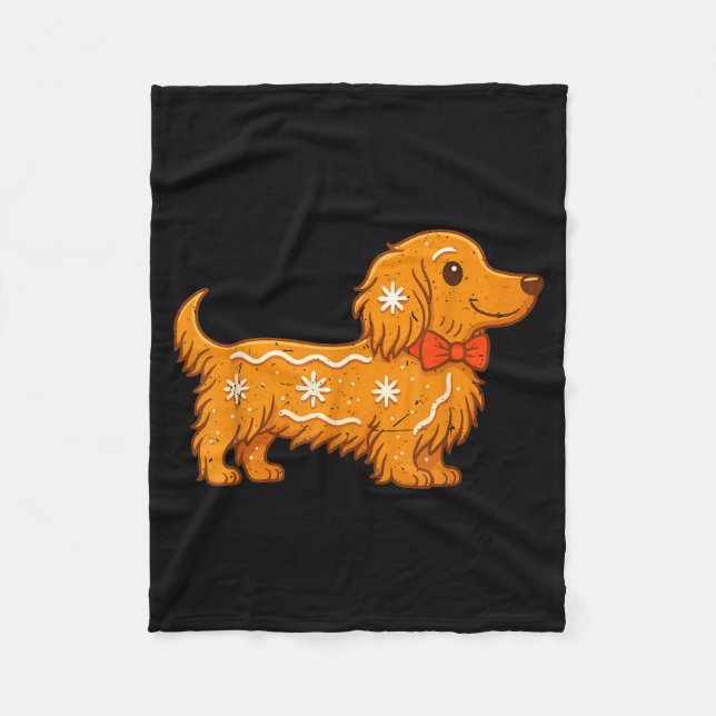 Gingerbread Long Hair Dachshund Christmas Pajama T Fleecefilt (Framsidan)
