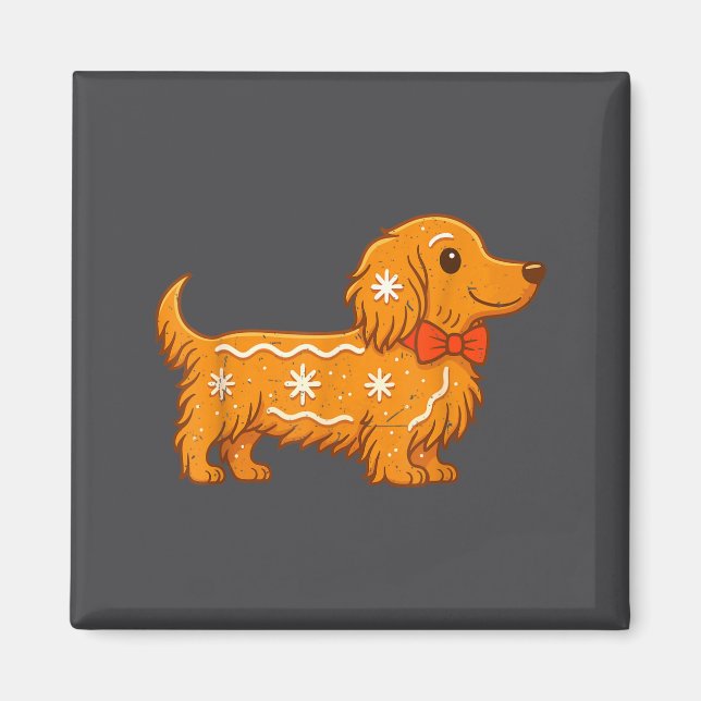 Gingerbread Long Hair Dachshund Christmas Pajama T Magnet (Framsidan)