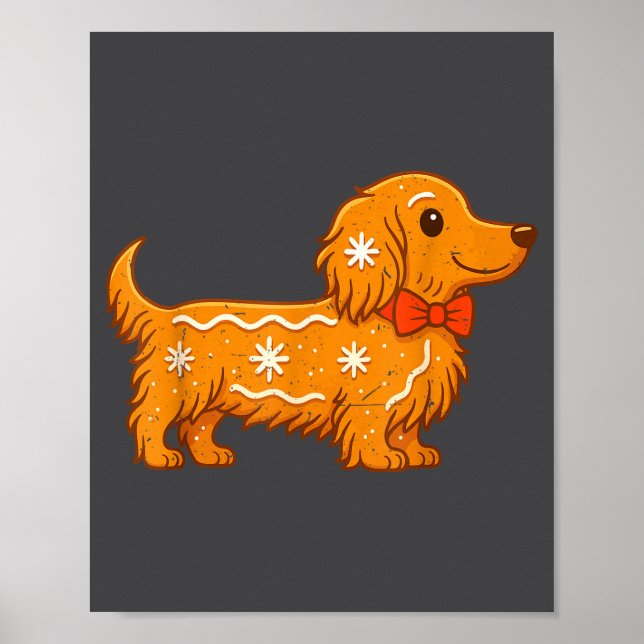 Gingerbread Long Hair Dachshund Christmas Pajama T Poster (Framsidan)