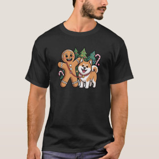 GINGERBREAD MAN AND AKITA DOG  T SHIRT