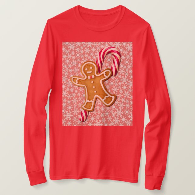Gingerbread Man and Candy Cane Art on T-Shirt (Design framsida)
