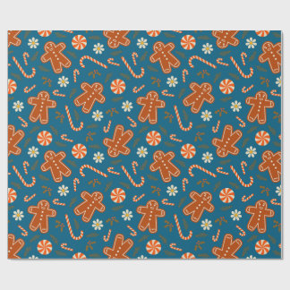 Gingerbread man and candy cane pattern presentpapper