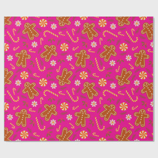 Gingerbread man and candy cane pattern presentpapper