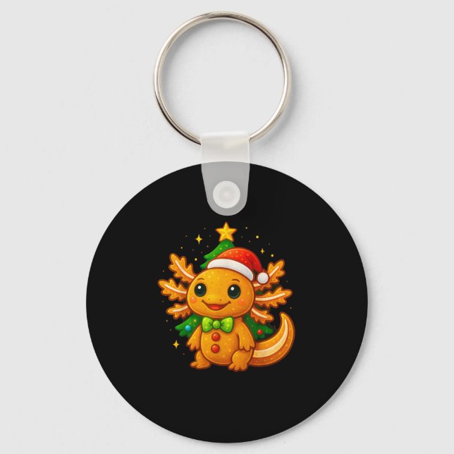 Gingerbread Man Axolotl Tomte Hatt Julgran  Nyckelring (Framsida)