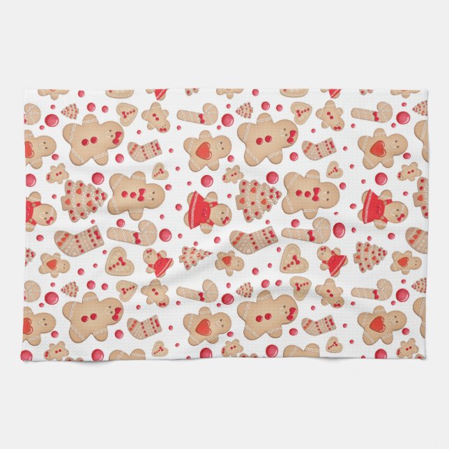 Gingerbread Man Bakade Kakor Rustika Whimsical Kökshandduk (Horisontell)