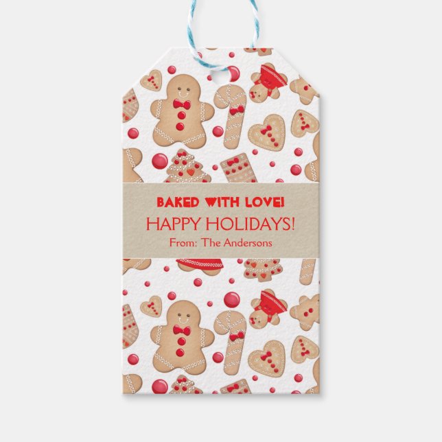 Gingerbread Man Bakade Kakor Rustika Whimsical Presentetikett (Framsidan)
