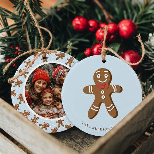 Gingerbread Man Blå Prickig Jul Foto Julgransprydnad Keramik