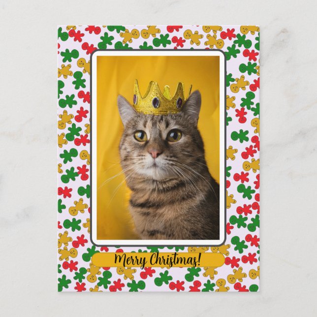 Gingerbread Man Border around Cat Vykort (Framsida)