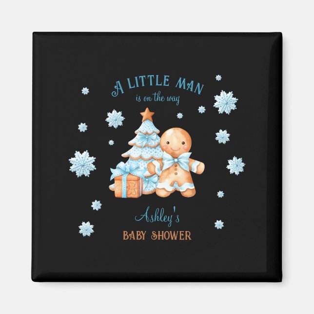 Gingerbread Man Boy Blue Christmas Baby Shower  Magnet (Framsidan)