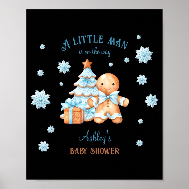 Gingerbread Man Boy Blue Christmas Baby Shower  Poster (Framsidan)