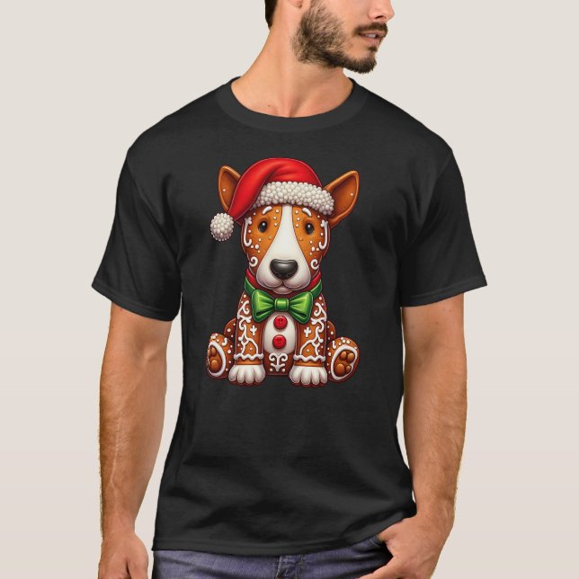 Gingerbread Man Bull Terrier Dog Christmas Womens  T Shirt (Framsida)