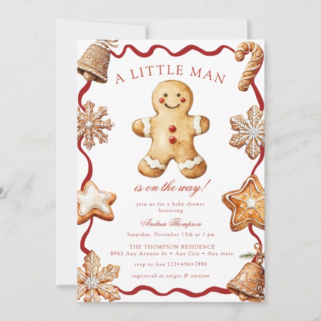 Gingerbread Man | Christmas Baby Shower  Inbjudningar (Framsida)