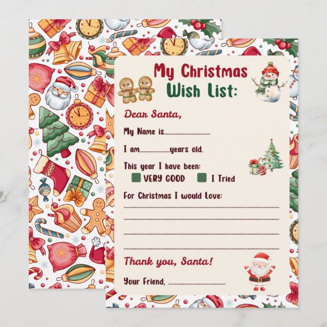 Gingerbread Man Christmas Letter to Santa  Inbjudningar (Fram/baksida)