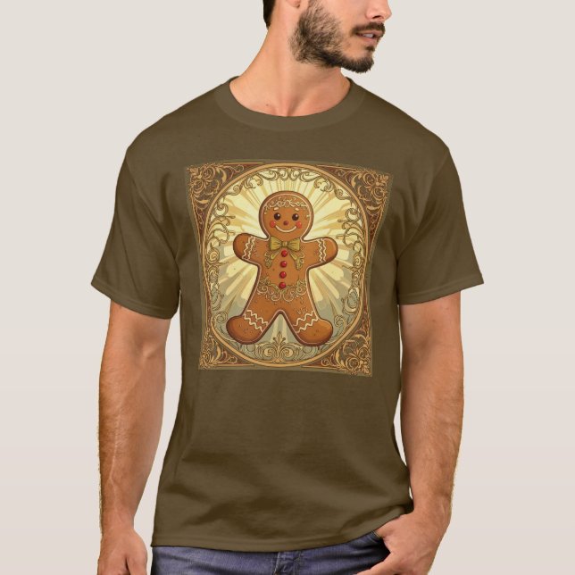 Gingerbread Man Cookies Vintage-Style Christmas T Shirt (Framsida)