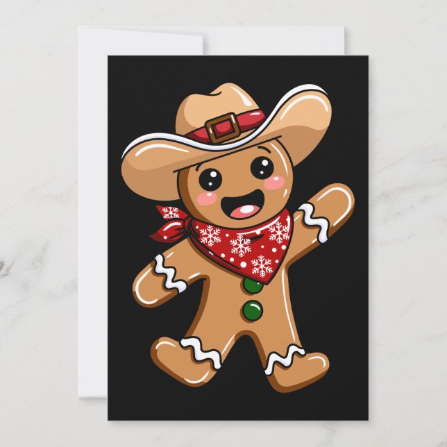 Gingerbread Man Cowboyhatt Bandana Jul Xmas Inbjudningar (Framsida)