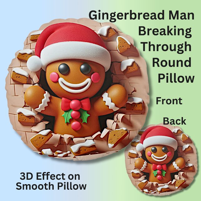 Gingerbread Man Genom Gingerbread Vägg 3D Effekt Rund Kudde (Skapare uppladdad)