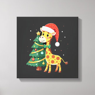 Gingerbread Man Giraffe Santa Hat Christmas Tree T Canvastryck
