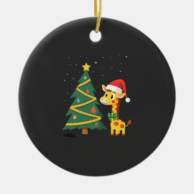 Gingerbread Man Giraffe Santa Hatt Julgran T Julgransprydnad Keramik (Framsidan)