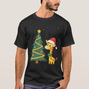 Gingerbread Man Giraffe Santa Hatt Julgran T Shirt