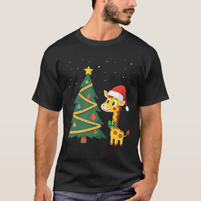 Gingerbread Man Giraffe Santa Hatt Julgran T Shirt (Framsida)