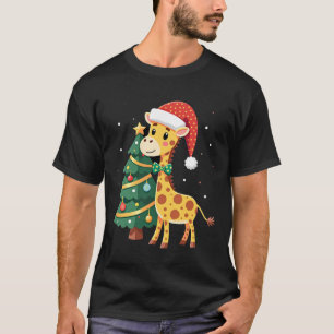 Gingerbread Man Giraffe Santa Hatt Julgran T Shirt