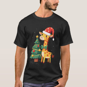 Gingerbread Man Giraffe Santa Hatt Julgran T Shirt