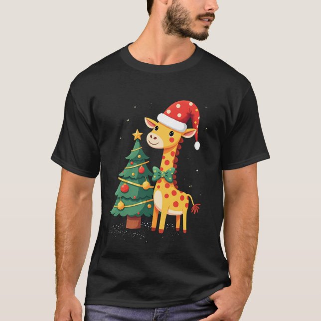 Gingerbread Man Giraffe Santa Hatt Julgran T Shirt (Framsida)