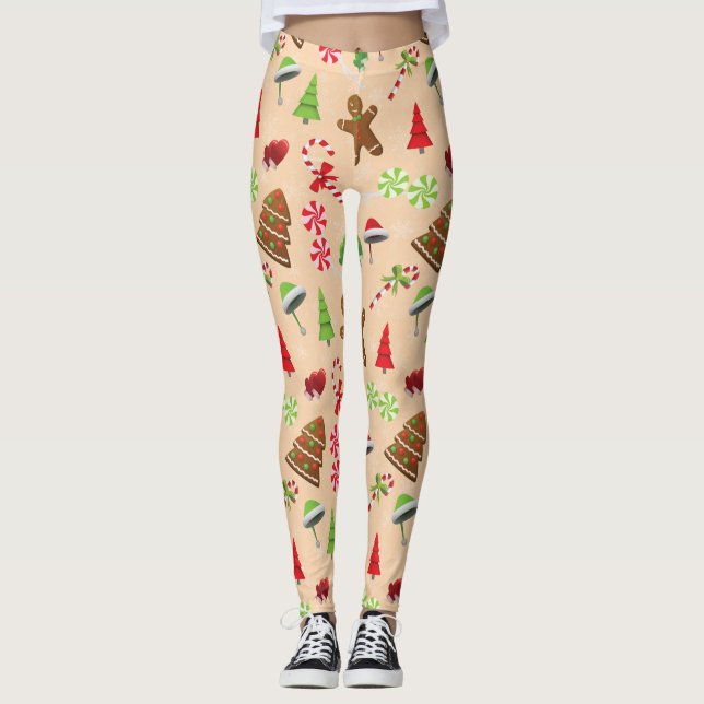 Gingerbread Man, Godis och tomteluva Leggings (Framsida)
