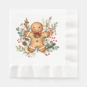 Gingerbread Man Grönska Lövverk Jul Servett